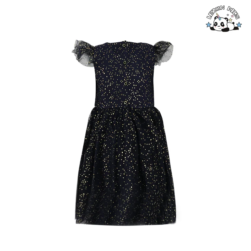 LEZONKIDS - Vestido de Malha com Estrelas Impressas e Forro de Algodão para Meninas, Saia de Princesa de Verão Personalizável, Roupas Infantis